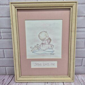 Betty Spooner Signed "Jesus Loves Me" Matted Framed 13.5inX10.5in Print